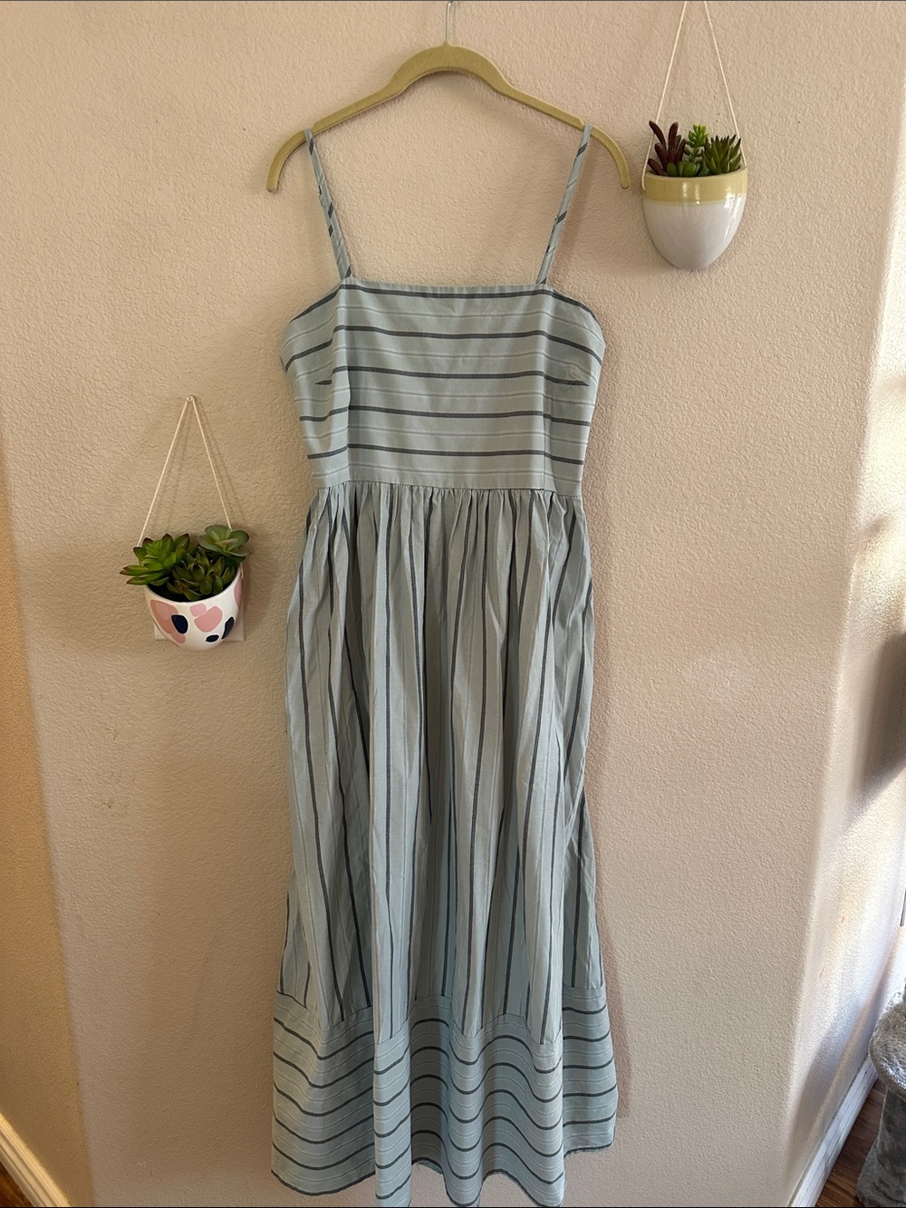 Green Striped Open Back Smocked ModCloth Maxi Dress Large